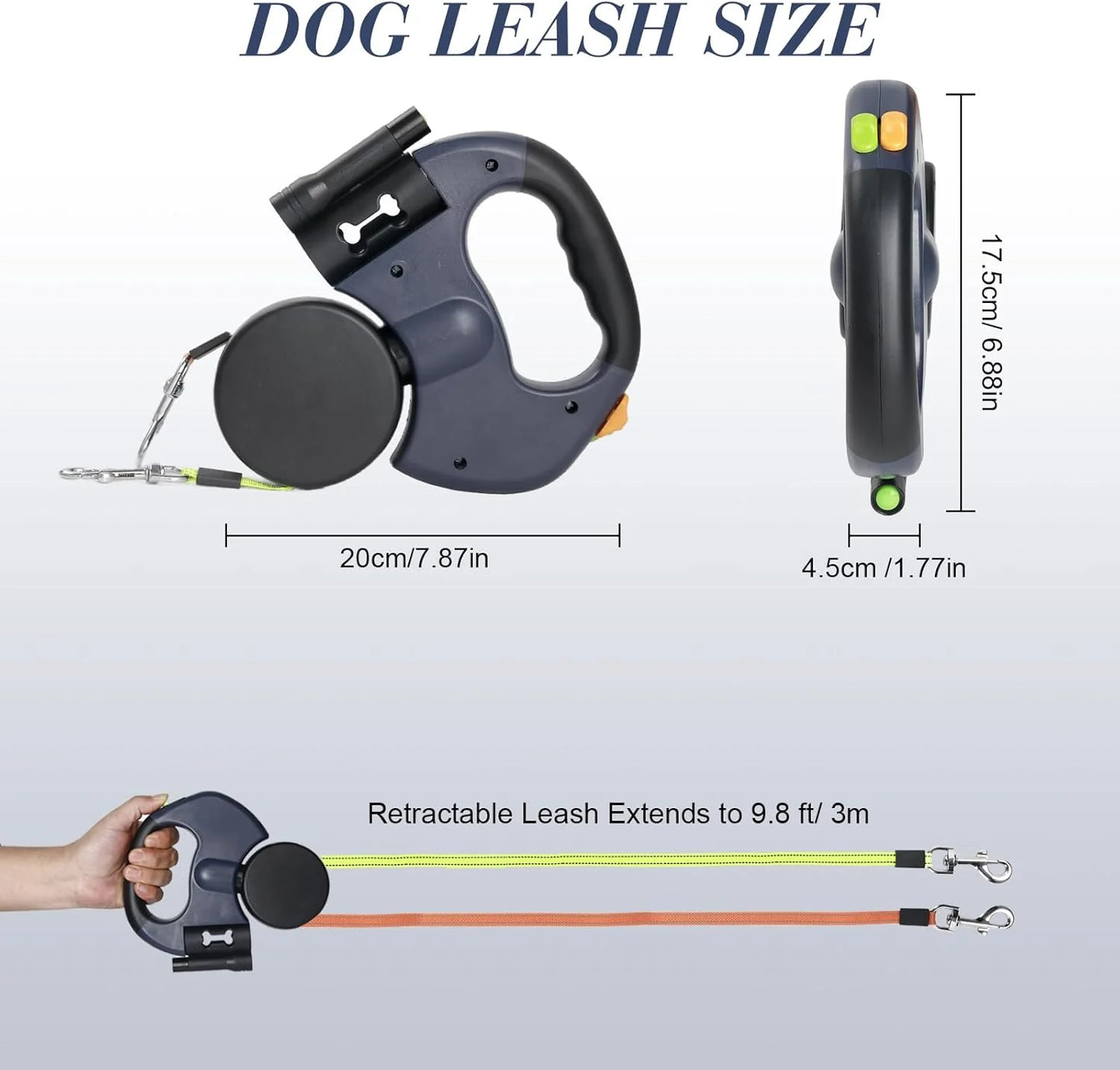 🐶 Dual Retractable Dog Leash with Night Light – 360° Swivel, Reflective, Tangle-Free Lead for Two Dogs