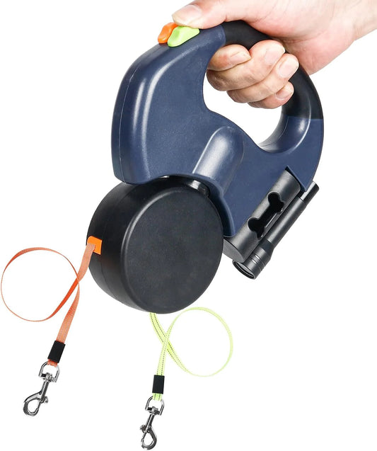 🐶 Dual Retractable Dog Leash with Night Light – 360° Swivel, Reflective, Tangle-Free Lead for Two Dogs