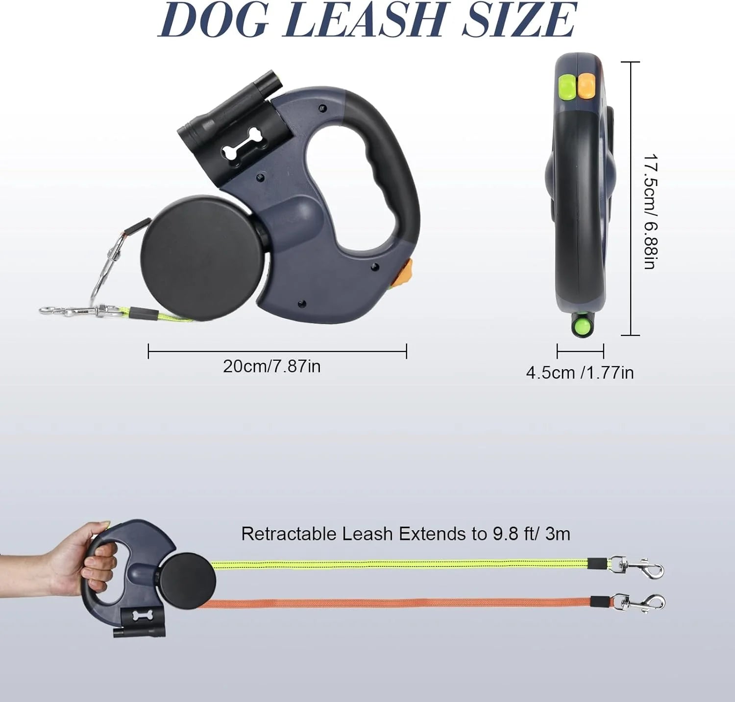 🐶 Dual Retractable Dog Leash with Night Light – 360° Swivel, Reflective, Tangle-Free Lead for Two Dogs