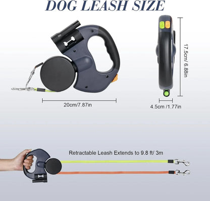 🐶 Dual Retractable Dog Leash with Night Light – 360° Swivel, Reflective, Tangle-Free Lead for Two Dogs